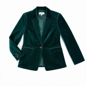 LOFT Green Velvet Single-Button Blazer